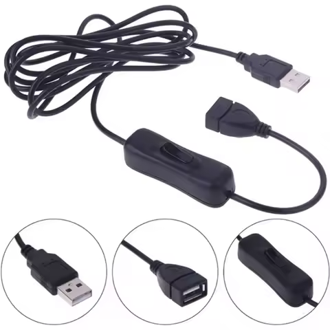 0.3m/1m/2m Black USB extension cable with switch USB male to female bus control cable 4-core data ca