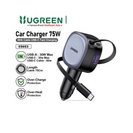 UGREEN Car Charger Built in Cable Type C Retractable Fast Charging 75W 90W