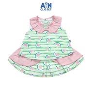 Bộ Áo Váy ngắn bé gái họa tiết Dưa Hấu Kẻ xanh cotton - AICDBGFUWYVL - AIN Closet