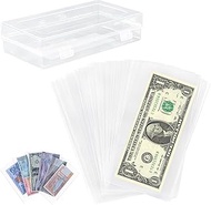 Uncle Paul 200 Pieces Dollar Bill Holder with Storage Box, Clear Paper Money Sleeves Currency Sleeve