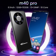 【พร้อม + จัดส่งฟรี】แรม12GB + รอม512GB สมาร์ทโฟน M40 PRO แอนดรอยด์10.0 6.1นิ้วโทรศัพท์มือถือ Super AMOLED HD หน้าจอ HD MTK6889 10-Core 4G 5G เครือข่ายโทรศัพท์มือถือ13MP + แบตเตอรี่24MP 4800โทรศัพท์มือถือ Mah M40 Pro