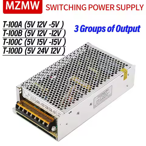 MZMW T-100 Triple Output Switching Power Supply 100W AC 110V 220V DC T-100C 5V 15V -15V T-100D 5V 12