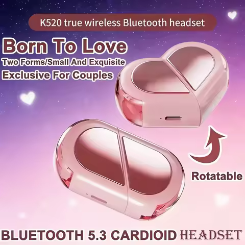 New Rotatable Love Heart Shaped Wireless Charging Case Earphones Low Latency Headphones K520 Stereo 
