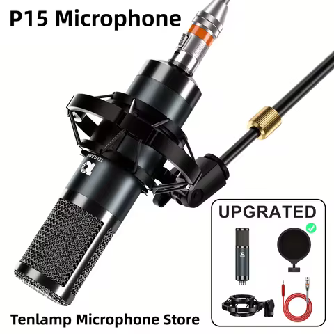 Tenlamp Professional P15 Studio Recording Microphone for Music with 26Mm Gold-Plated Sound Head, Pha