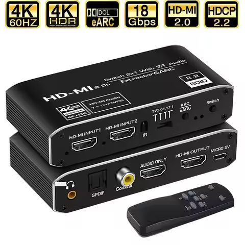2 IN 1 Out 4K@120Hz HDMI-compatiblSwitch 4K@120Hz eARC Audio Extractor ARC Optical Toslink HDMI-comp