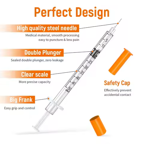 1ml 100pcs/box Disposable Safety Sterile Insulin Orange Cap Syringe Plastic Liquid Dispenser for pet