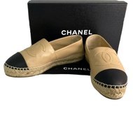 ☆ Chanel 香奈兒 Beige Lambskin #38 Espadrilles 米色小羊皮38碼草編鞋 100%真品