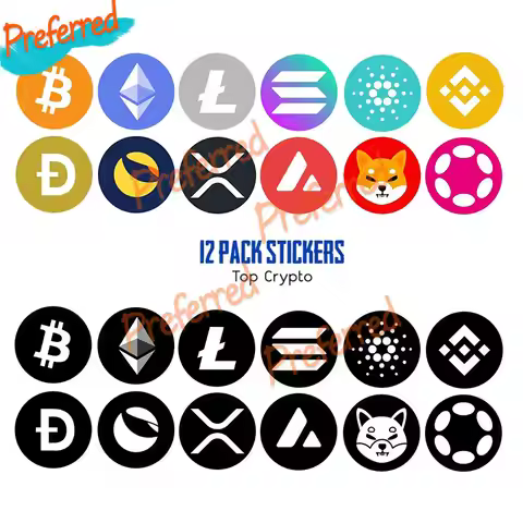 12 Pack Top Crypto Stickers Bitcoin XRP Cardano Doge ETH Car Stickers Cryptocurrency Decals Motorcyc