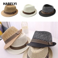 HABELYI Sun Cap, Breathable Short Brim Straw Fedora Hat, Outdoor Trilby Straw Floral Hat Man