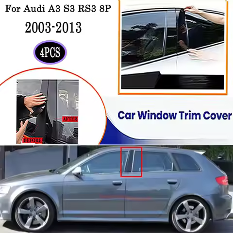4Pcs Silver Carbon & Glossy Black B Column C Column Cover Set For Audi A3 S3 RS3 8P 2003-2013 OE Sty