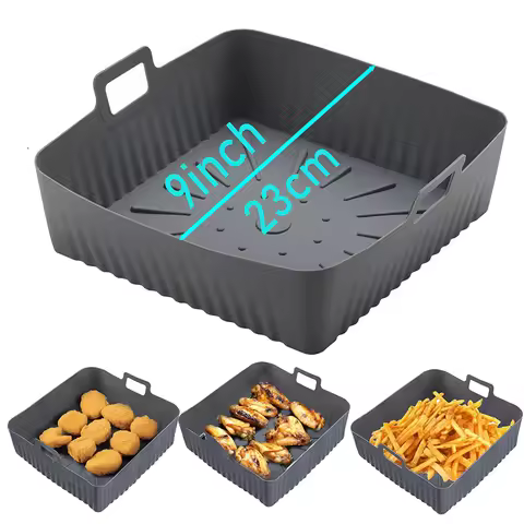 23cm Square Large Silicone Air Fryer Liners Mold For 6 to 8QT Reusable 9Inch Silicone Air Fryer Tray