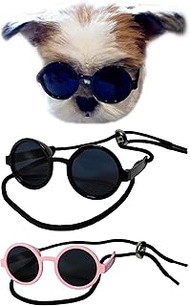 G016 Dog Cat Pet Round Sunglasses Goggles for Small Breed Dogs up to 15lbs (2-Pack Black + Pink)