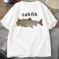 Miniso | Cah Fih T-Shirt Fih Funny Mispelled Fish Meme T Shirt Cat and Fish Graphic Humor Tshirt Cas