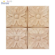 DORAESE 4pcs Rubber Wood Carving, Rubber Wood Square Antique Wood Applique, Retro Home Decor 2.4x2.4