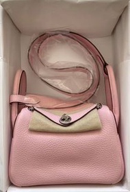 Hermes Mini Lindy 3Q Rose Sakura 櫻花粉TC皮銀釦K刻