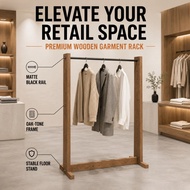 Vintage Solid Wood Garment Rack Metal Island Stand Heavy Duty Floor Display for Womenswear Shop