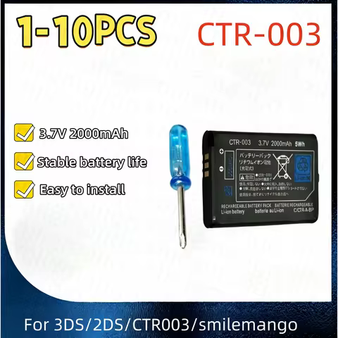 1-10PCS 2000mAh CTR-003 For Nintendo 2DS 3DS NEW 2DS XL Battery CTR-003 For Nintendo 3DS N3DS Gamepa