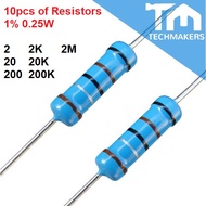 10 pcs of Resistor 1% 0.25W 2, 20, 200 2K, 20K, 200K, 2M ohm 1/4 0.25 Watt Metal Film Resistance Per