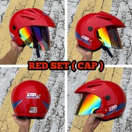 SPECIAL EDITION CAP COMBO SET HELMET LTD SPORT MERAH RED LINE BLUE INCLUDE VISOR SIANG MALAM CRYSTAL