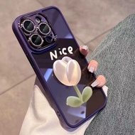 KISSCASE เคส IPhone15เพ้นท์สีอะคริลิคใสลายเทพธิดากระโปรงยาวลายดอกไม้ชุบบางเฉียบพร้อมฟิล์มเลนส์เพชรแว