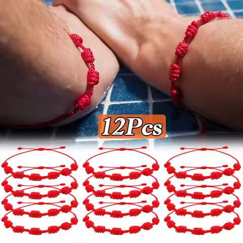 12Pcs 7 Knots Red String Bracelets for Protection Good Luck Amulet for Success Handmade Rope Couple'