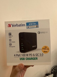 全新 Verbatim 威寶 4 Port PD &amp; QC 3.0 100W USB充電器 黑色 66402 香港行貨