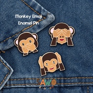 Monkey Emoji Enamel Pin | Bros Pin Monyet Lucu Cute Kawaii Aesthetic | Pin Emoji Emoticon Three Wise