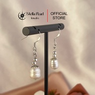 8-9mm Pearl Earrings with Silver Charm Long Hook - Stella Pearl design earrings E55009