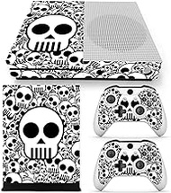 Skin Sticker for Xbox One S Console Controllers, Protective Skin Wrap Vinyl Decal for Microsoft Xbox One S, Protector Wrap Cover Protective Faceplate Full Set for X-Box S (White Skull)