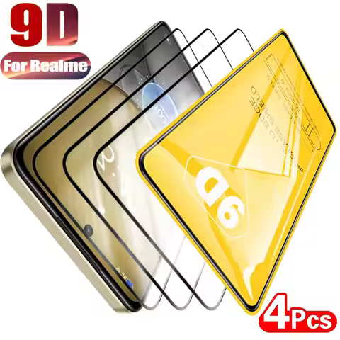 4PCS 9D Tempered Glass For Realme 14 13 12 Plus 10 11 5G GT Neo 5 SE HD Screen Protectors For Realme