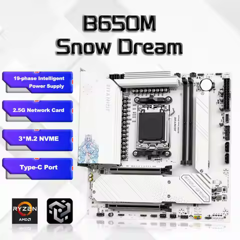 B650M Snow Dream AM5 DDR5 ARGB M-ATX Motherboard for Gaming Supports AMD AM5 Ryzen 7000/8000/9000 Se