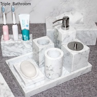 1pc Nordic Natural Marble Soap Dispenser Cotton Swab Box Gargle Cup Toothbrush Holder Soap Dish Toiletry Supplies Bathroom Kit