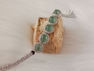 🍀 C138 - Natural Myanmar Jadeite Jade Bracelet 925 Silver Inlaid with 925 Silver Bracelet 天然缅甸翡翠A货绿冰