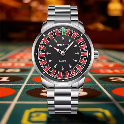 TIMEARTX Men's Trendy Watch European Roulette Poker Style Stainless Steel Quartz Luxury Watch