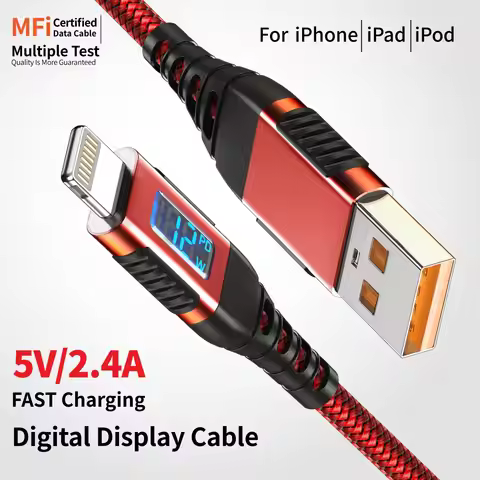 MFi-Certified USB-A to Lightning Fast Charging Cable with LED Display, 12W Fast Charge for iPhone 8-