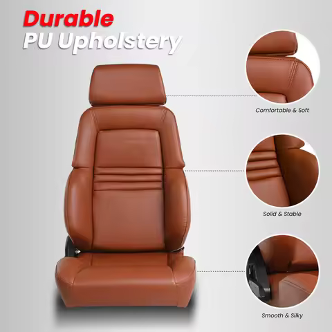 1081B Universal Brown Microfiber Leather Adjustable Racing Car Seats