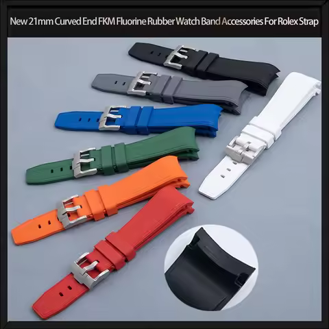 New 21mm Curved End FKM Fluorine Rubber Watch Band Accessories For Rolex Strap For 41mm Submariner E