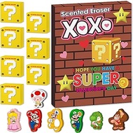Peabownn Valentines Day Cards for Kids Classroom- 28 Pack Kids Valentines Day Gifts Mario Mystery Boxes with Scented Erasers for Boys Girls Kids Valentines Day Cards School, Party Favors