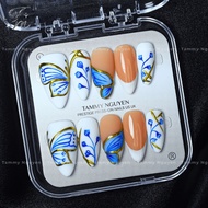 [HANDCRAFT PRODUCTS] Blue and white butterfly Nailbox, delicately painted, feminine, lovely and luxu