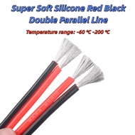 Dual Core Parallel Ultra Soft Silicone Cable – 8AWG to 20AWG, Red & Black, 200°C Heat Resistant, Tin