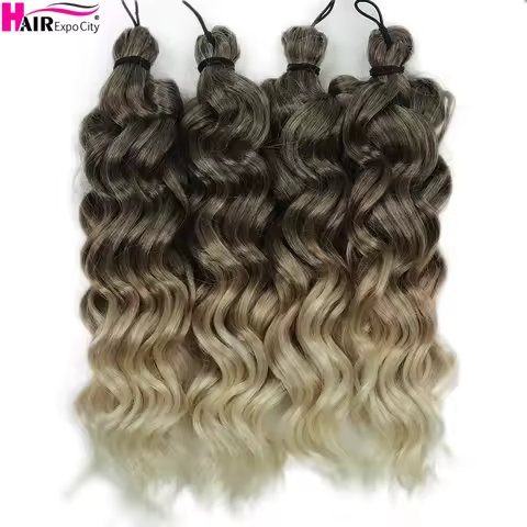4X Deep Wavy Crochet Hair Synthetic Braiding Hair Ombre Blonde Brown Ocean Wave Crochet Braids Hair 