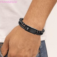 FRANCESCO Double-Row Braided Bracelet, Bible Verse Magnetic Lava Rock Bead Bracelet, Simple Black Le