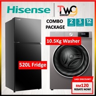 【COMBO】HISENSE 320L / 420L / 500L Twin Door Fridge + 8.5KG / 10.5KG Fully Auto Front Loading Washer