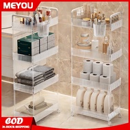 MEYOU 2-4 Layer Transparent Trolley Cart Organizer Rack with Wheels Utility Bathroom Organizer Rack