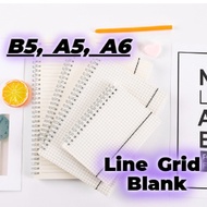 A5 / A6 / B5 Grid Line Blank Notebook Grid Notebook Line Notebook Diary Coil Spiral Book Journal Not
