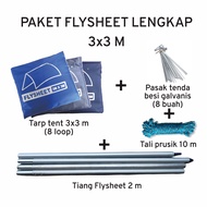 TENDA 3x3m Tarp tent Flysheet Package - 2 m Tarp Pole - 10 m Prusik Rope - tent Pegs