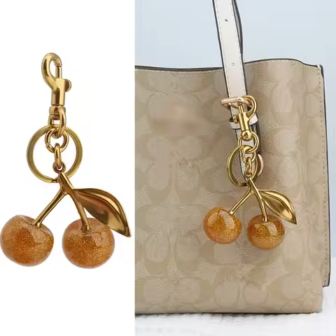 Bag Charms For Coach Tote Bags Sparkling Gold Cherry Pendant Women's Keychain Charm Festive Christma
