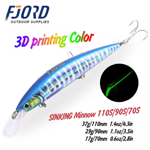 FJORD Luminous 37g 29g 17g Hardcore Sinking Minnow Fishing Lure Treble Hook Hard Baits Jerkbait Sea 