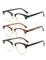 SOAR&EAGLE 3 Pack Blue Light Blocking Glasses,Computer Gaming Glasses,Retro Semi Rimless UV400 Clear