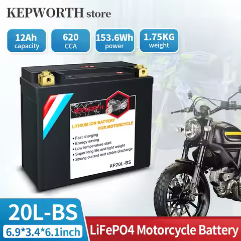 20L-BS Lithium Motorcycle Starter Battery 12V 12Ah 620cca LiFePO4 Powersport Battery Replace for YTX